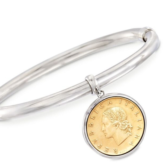 Ross-Simons Jewelry - Italian Genuine Lira Coin Charm Bangle Bracelet in Sterling Silver/ Beautiful 😍